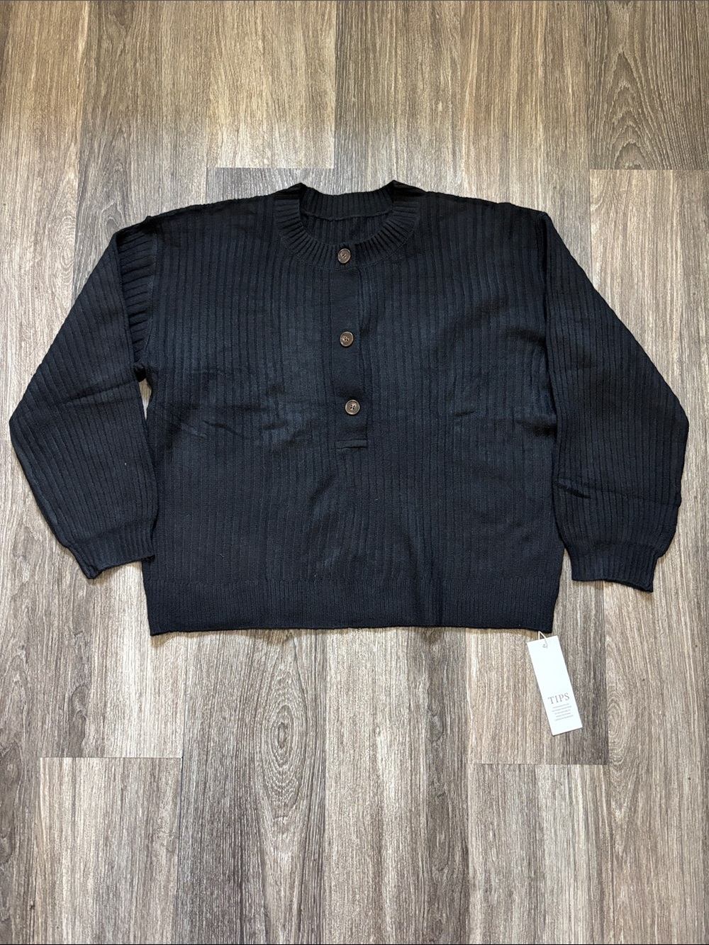 Women’s Black Ribbed Button Pullover Sweater